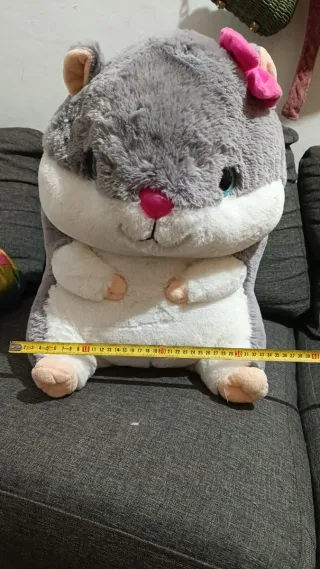 Peluche Hámster Gris con Lazo Rosa