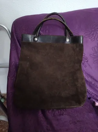 Bolso tote ante marrón y cuero