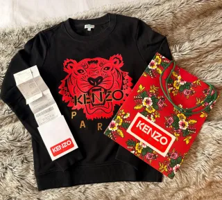 Sudadera Kenzo Negra con Tigre Rojo