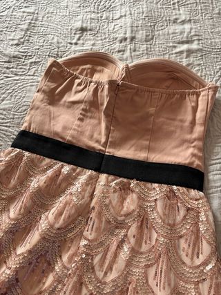 Vestido fiesta cocktail rosa oro y beige