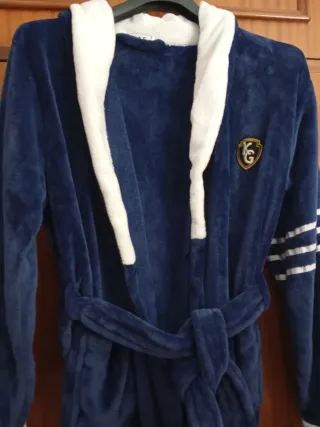 Bata de terciopelo azul y blanco para  hombre