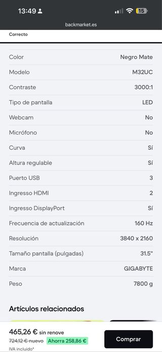 Monitor Gigabyte M32UC Curvo 32