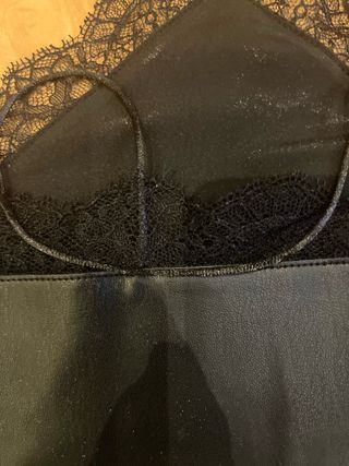 Top Mango polipiel negro encaje M nuevo etiqueta