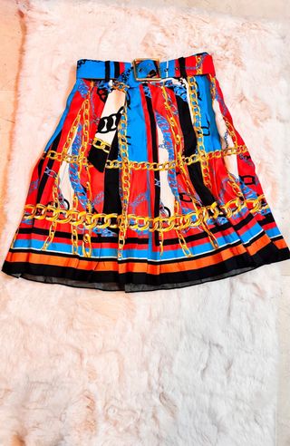 Falda Zara Plisada Estampado Cadenas