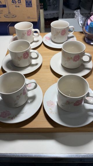 6 Juegos Taza y Plato Porcelana Flores Rosas