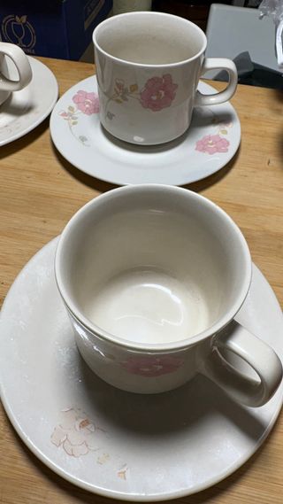 6 Juegos Taza y Plato Porcelana Flores Rosas