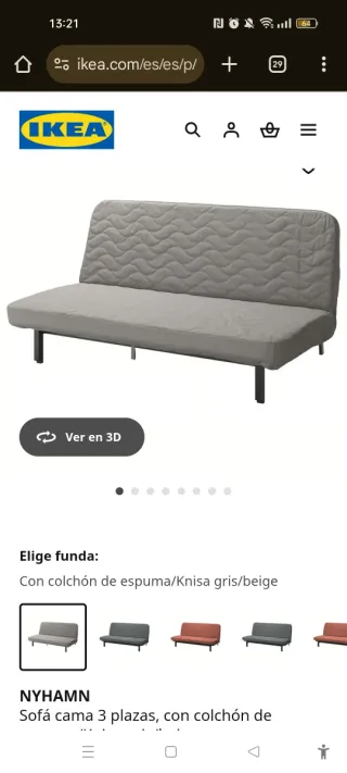 Sofá cama IKEA 3 plazas espuma (precio nuevo 310€)