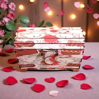 Caja de madera y papel con diseño de San Valentín