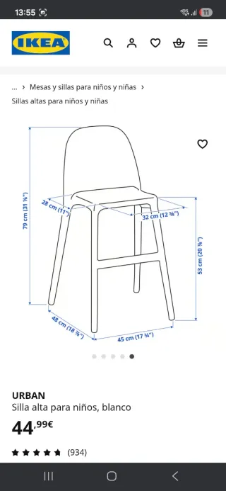 Silla alta IKEA URBAN niños/as blanca