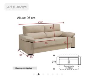 Sofá cama beige con topper . Se convierte en cama