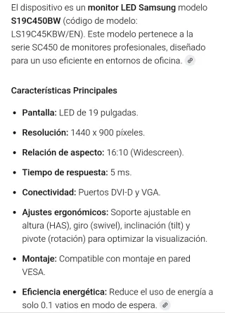 Monitor Samsung 19 Negra.