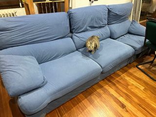Sofá 3 plazas azul tela.