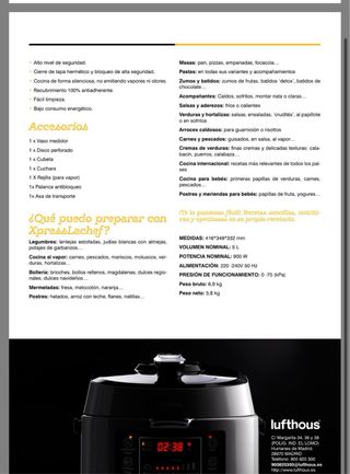 Robot Cocina Lufthous Cook Maker + Recetario