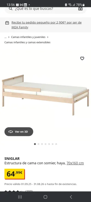 Cama + colchon infantil SNIGLAR Ikea