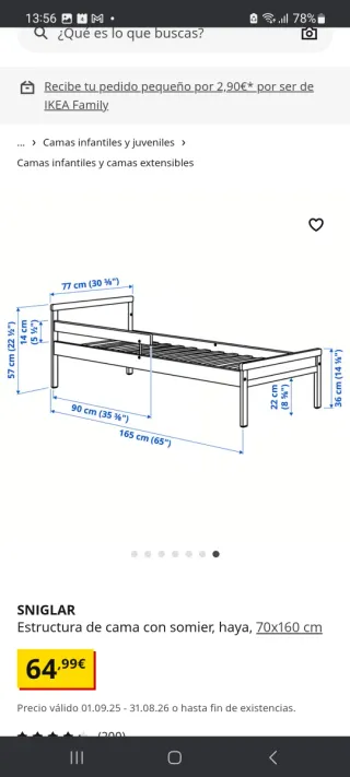 Cama + colchon infantil SNIGLAR Ikea