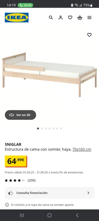 Cama + colchon infantil SNIGLAR Ikea