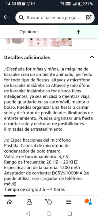 Altavoz Portátil Bluetooth Karaoke Rosa