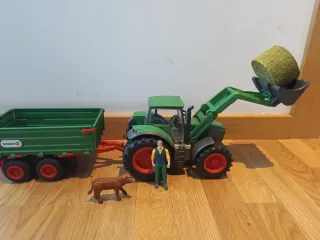 Granja Tractor de juguete verde con pala y figuras