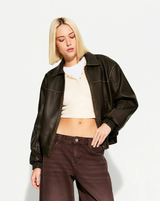 Giacca ecopelle Bershka marrone