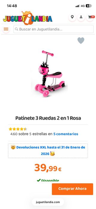 Patinete 3 Ruedas Infantil Rosa