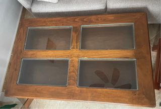 Mesa centro madera maciza cristal tapa abatible