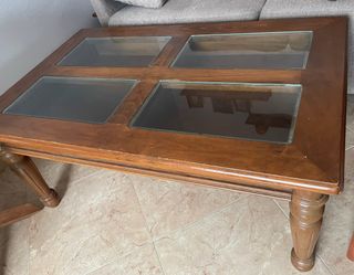 Mesa centro madera maciza cristal tapa abatible