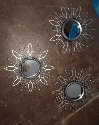 Set 3 Espejos Decorativos Sol plastico y Cristal