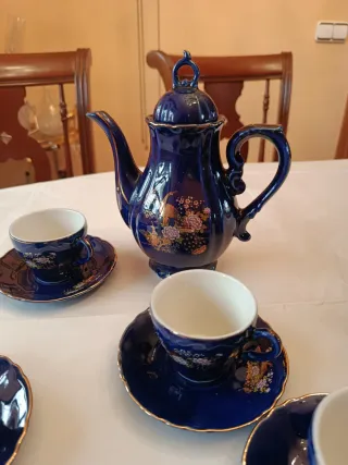 Juego de café japonés azul y oro