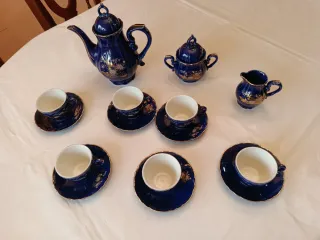 Juego de café japonés azul y oro