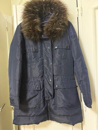 Abrigo azul con cuello de pelo Talla 40