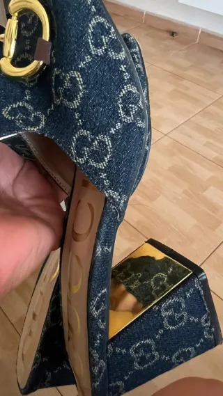 Sandalias Gucci Mujer Azul y Dorado