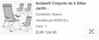 Conjunto 4 Sillas Jardín tectake Plegables