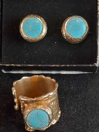 Set Orecchini e Anello Turchese Dorato