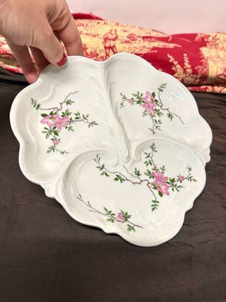 Entremesera Limoges porcelana flores rosas
