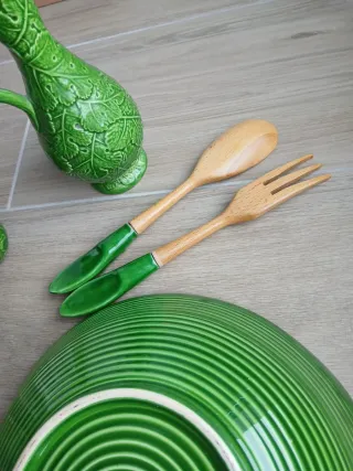 Juego Vajilla ensaladera Cerámica Verde Hojas nuev