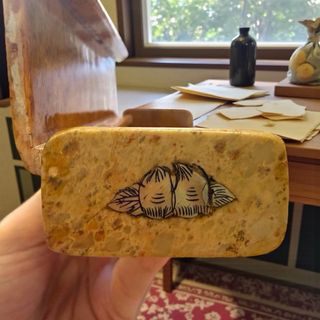 Plumier antico pietra decoro madreperla anni 20/30