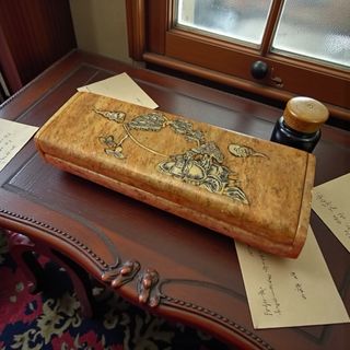 Plumier antico pietra decoro madreperla anni 20/30