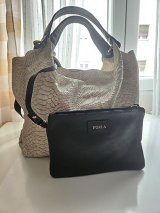 Bolso Furla Piel Pitón Beige/Gris