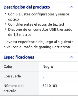 Ratón Gaming Battletron con LED Multicolor