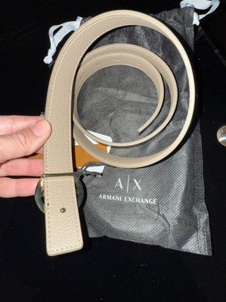Cinturón Armani Exchange Mujer Negro y Beige/Oro