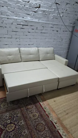 Sofá cama piel sintética beige