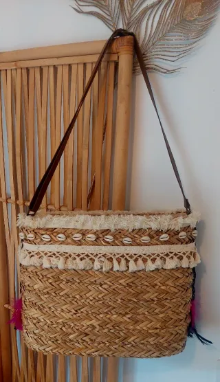 Bolso Capazo Boho con Flecos y Plumas