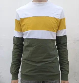 Sudadera rayas mostaza, blanca y verde