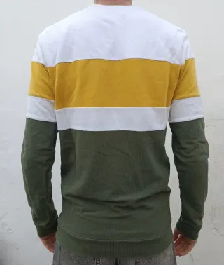 Sudadera rayas mostaza, blanca y verde