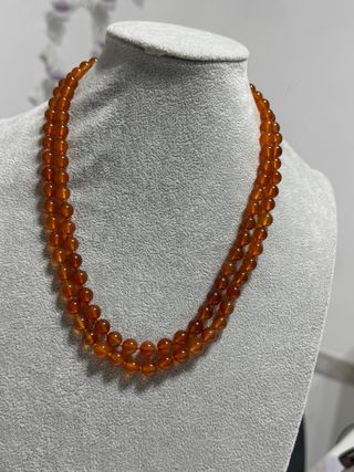 Collana Corniola Due Fili fermaglio dorato+strass