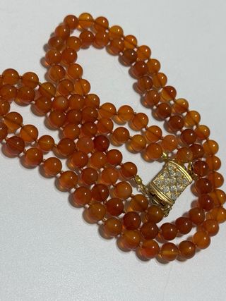 Collana Corniola Due Fili fermaglio dorato+strass