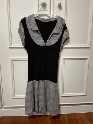 Vestido cuadros blanco y negro con botones talla S