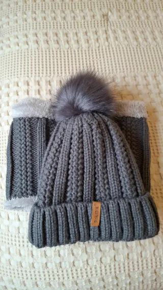 Gorro y Bufanda de Punto Mujer Gris