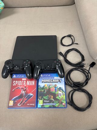 PS4 (PlayStation 4) Negra + 2 Juegos y Mandos