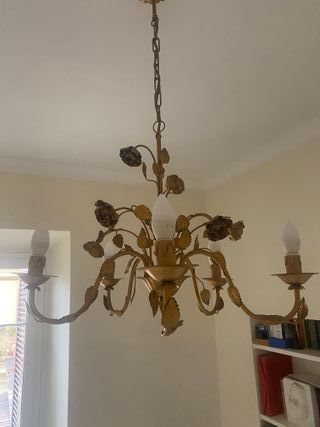 Lampadario ottone 5 bracci con fiori